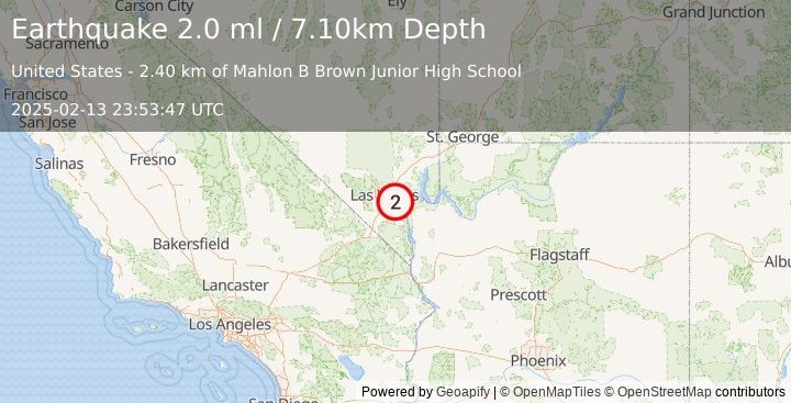 Earthquake LAS VEGAS URBAN AREA, NEVADA (2.0 ml) (2025-02-13 23:53:47 UTC)