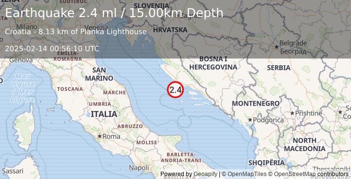 Earthquake ADRIATIC SEA (2.4 ml) (2025-02-14 00:56:10 UTC)