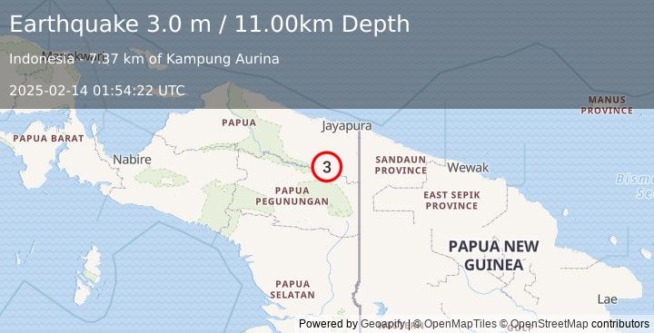 Earthquake PAPUA, INDONESIA (3.0 m) (2025-02-14 01:54:22 UTC)