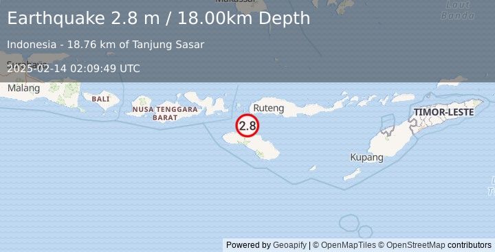 Earthquake SUMBA REGION, INDONESIA (2.8 m) (2025-02-14 02:09:49 UTC)