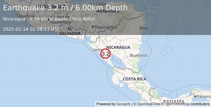 Earthquake NICARAGUA (3.2 m) (2025-02-14 02:26:11 UTC)