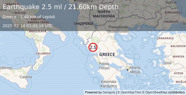 Earthquake GREECE (2.5 ml) (2025-02-14 03:03:19 UTC)