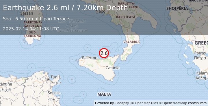 Earthquake SICILY, ITALY (2.6 ml) (2025-02-14 04:11:08 UTC)