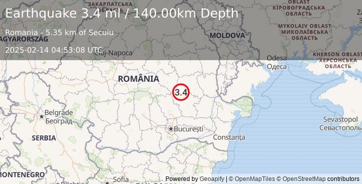 Earthquake ROMANIA (3.4 ml) (2025-02-14 04:53:08 UTC)