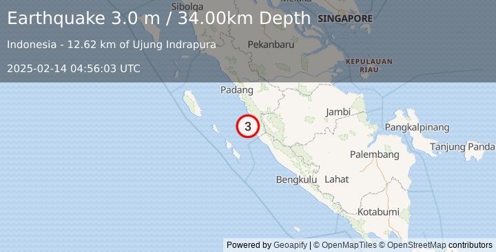 Earthquake KEP. MENTAWAI REGION, INDONESIA (3.0 m) (2025-02-14 04:56:03 UTC)