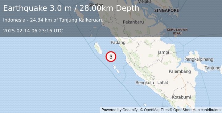 Earthquake KEP. MENTAWAI REGION, INDONESIA (3.0 m) (2025-02-14 06:23:16 UTC)