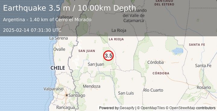 Earthquake SAN JUAN, ARGENTINA (3.5 m) (2025-02-14 07:31:30 UTC)