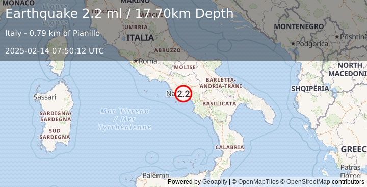 Earthquake SOUTHERN ITALY (2.2 ml) (2025-02-14 07:50:12 UTC)