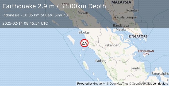 Earthquake NIAS REGION, INDONESIA (2.9 m) (2025-02-14 08:45:54 UTC)