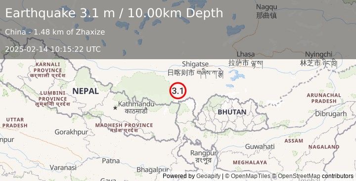 Earthquake WESTERN XIZANG (3.1 m) (2025-02-14 10:15:22 UTC)