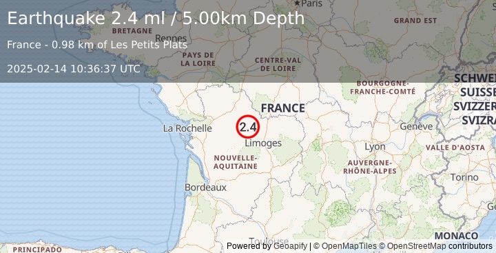 Earthquake FRANCE (2.4 ml) (2025-02-14 10:36:37 UTC)