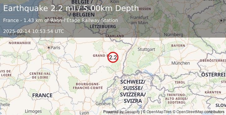 Earthquake FRANCE (2.2 ml) (2025-02-14 10:53:54 UTC)