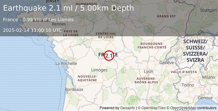 Earthquake FRANCE (2.1 ml) (2025-02-14 11:00:10 UTC)