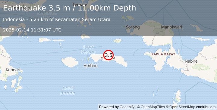 Earthquake SERAM, INDONESIA (3.5 m) (2025-02-14 11:31:07 UTC)