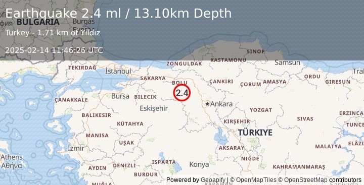 Earthquake WESTERN TURKEY (2.4 ml) (2025-02-14 11:46:26 UTC)