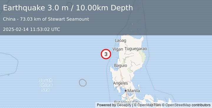 Earthquake PHILIPPINE ISLANDS REGION (3.0 m) (2025-02-14 11:53:02 UTC)