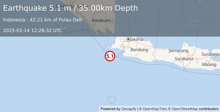 Earthquake JAVA, INDONESIA (5.1 m) (2025-02-14 12:28:32 UTC)