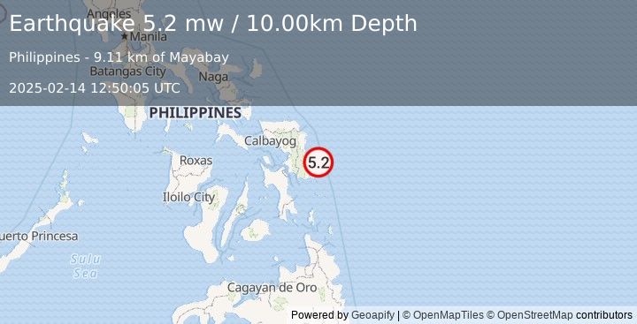 Earthquake SAMAR, PHILIPPINES (5.2 mw) (2025-02-14 12:50:10 UTC)