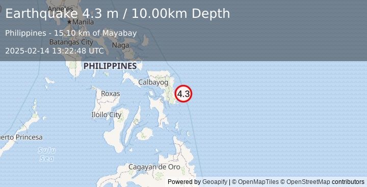 Earthquake SAMAR, PHILIPPINES (4.3 m) (2025-02-14 13:22:48 UTC)