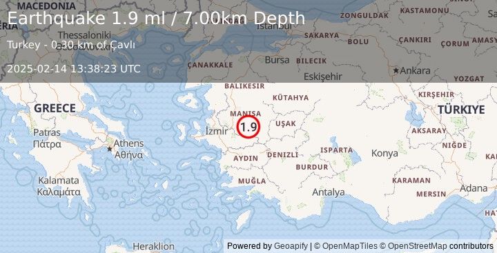 Earthquake WESTERN TURKEY (1.9 ml) (2025-02-14 13:38:23 UTC)