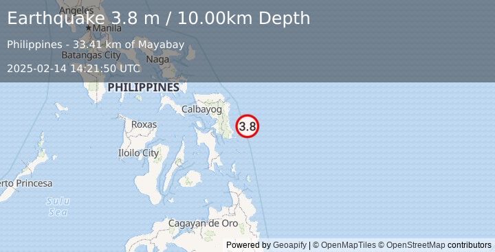 Earthquake PHILIPPINE ISLANDS REGION (3.8 m) (2025-02-14 14:21:50 UTC)