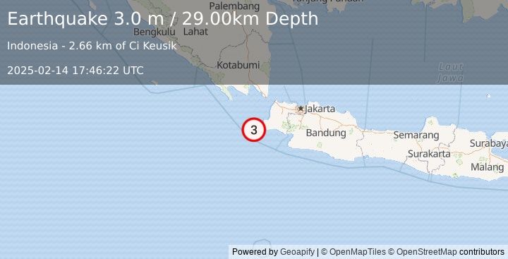 Earthquake SUNDA STRAIT, INDONESIA (3.0 m) (2025-02-14 17:46:22 UTC)