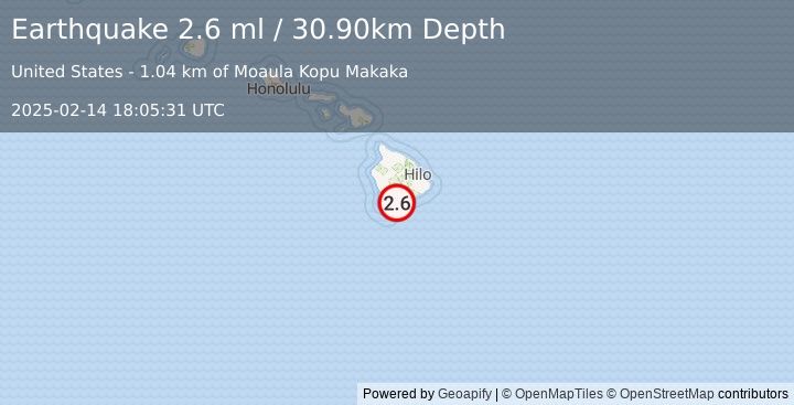 Earthquake ISLAND OF HAWAII, HAWAII (2.6 ml) (2025-02-14 18:05:31 UTC)