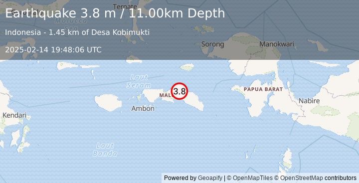 Earthquake SERAM, INDONESIA (3.8 m) (2025-02-14 19:48:06 UTC)