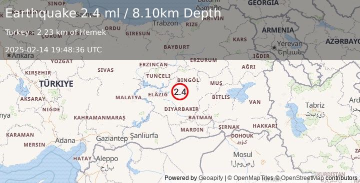 Earthquake EASTERN TURKEY (2.4 ml) (2025-02-14 19:48:36 UTC)