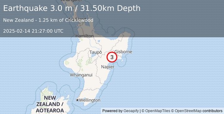 Earthquake NORTH ISLAND OF NEW ZEALAND (3.0 m) (2025-02-14 21:27:00 UTC)