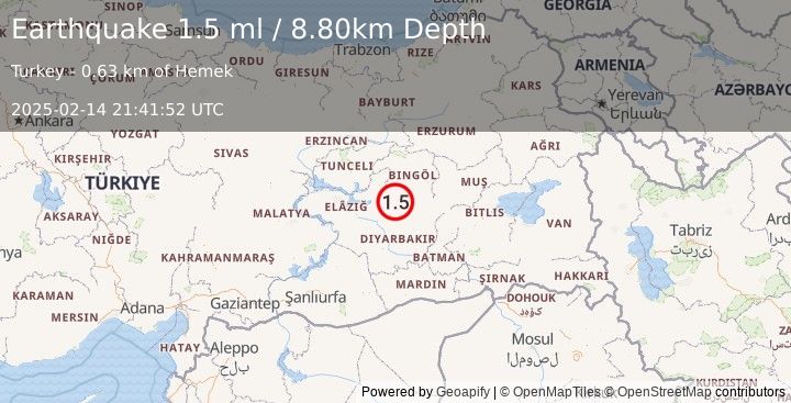 Earthquake EASTERN TURKEY (1.5 ml) (2025-02-14 21:41:52 UTC)