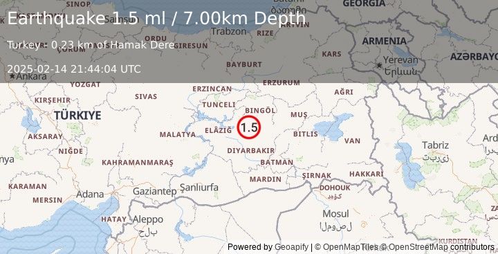 Earthquake EASTERN TURKEY (1.5 ml) (2025-02-14 21:44:04 UTC)