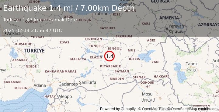 Earthquake EASTERN TURKEY (1.4 ml) (2025-02-14 21:56:47 UTC)