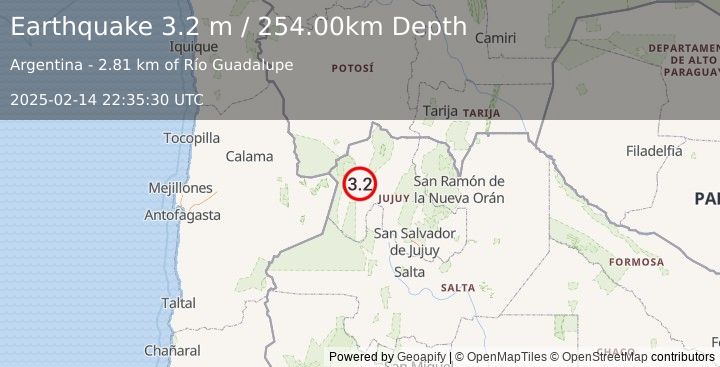 Earthquake JUJUY, ARGENTINA (3.2 m) (2025-02-14 22:35:30 UTC)