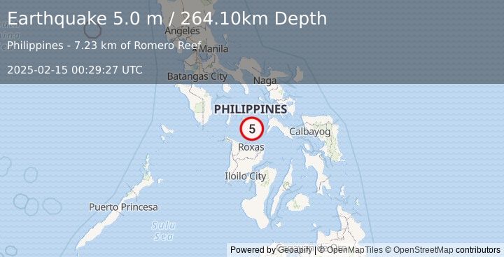 Earthquake SIBUYAN SEA, PHILIPPINES (5.0 mw) (2025-02-15 00:29:01 UTC)