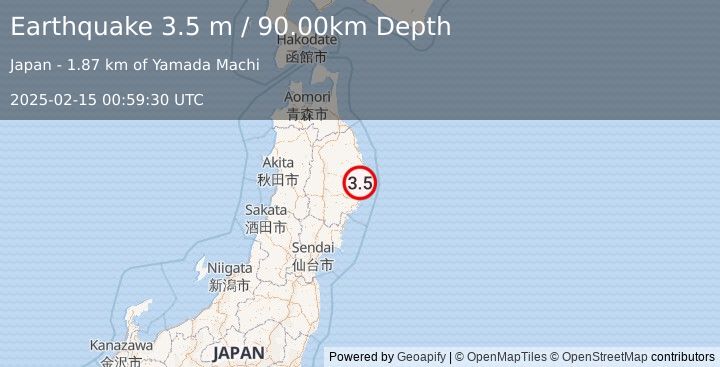 Earthquake EASTERN HONSHU, JAPAN (3.5 m) (2025-02-15 00:59:30 UTC)