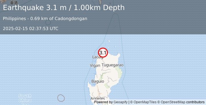 Earthquake LUZON, PHILIPPINES (3.1 m) (2025-02-15 02:37:53 UTC)