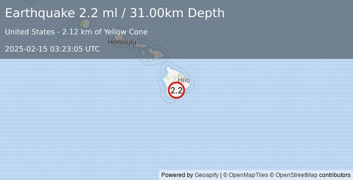 Earthquake ISLAND OF HAWAII, HAWAII (2.2 ml) (2025-02-15 03:23:05 UTC)