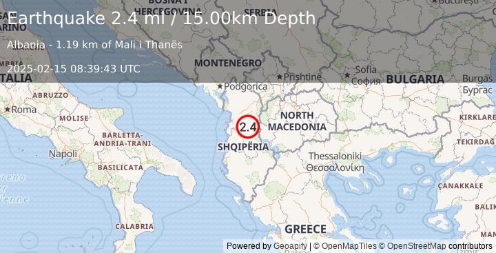 Earthquake ALBANIA (2.4 ml) (2025-02-15 08:39:43 UTC)