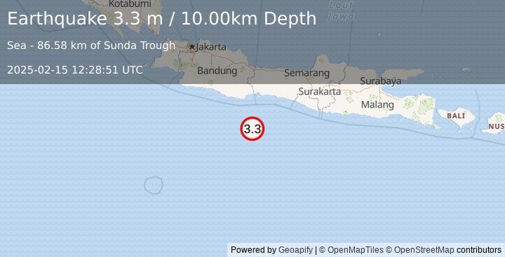 Earthquake JAVA, INDONESIA (3.3 m) (2025-02-15 12:28:51 UTC)