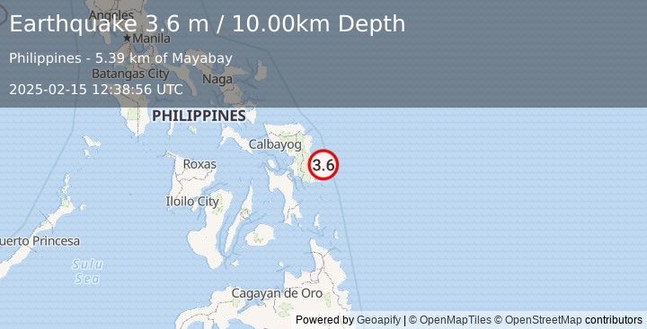 Earthquake SAMAR, PHILIPPINES (3.6 m) (2025-02-15 12:38:56 UTC)