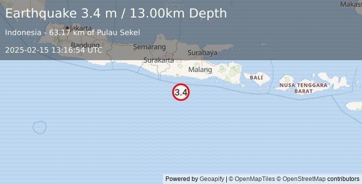 Earthquake JAVA, INDONESIA (3.4 m) (2025-02-15 13:16:54 UTC)