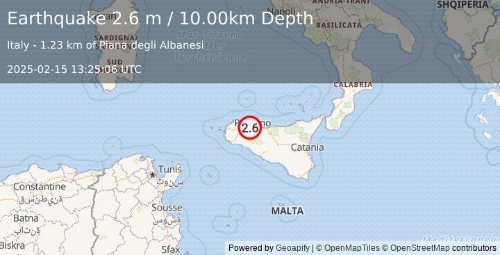 Earthquake SICILY, ITALY (2.6 m) (2025-02-15 13:25:06 UTC)