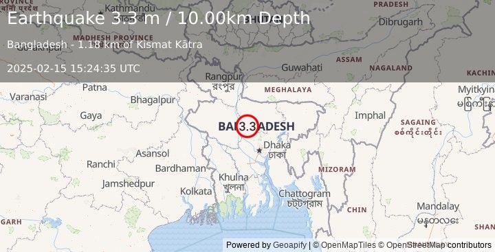 Earthquake BANGLADESH (3.3 m) (2025-02-15 15:24:35 UTC)