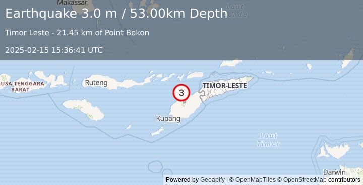 Earthquake TIMOR REGION (3.0 m) (2025-02-15 15:36:41 UTC)