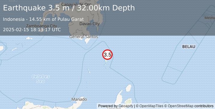 Earthquake KEPULAUAN TALAUD, INDONESIA (3.5 m) (2025-02-15 18:13:17 UTC)