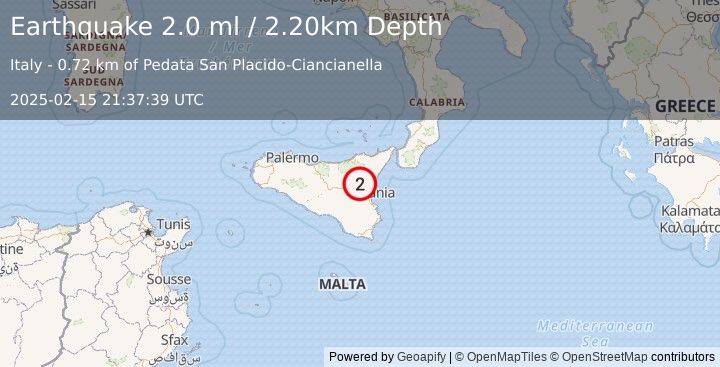 Earthquake SICILY, ITALY (2.0 ml) (2025-02-15 21:37:39 UTC)