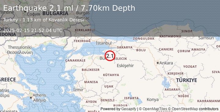 Earthquake WESTERN TURKEY (2.1 ml) (2025-02-15 21:52:04 UTC)