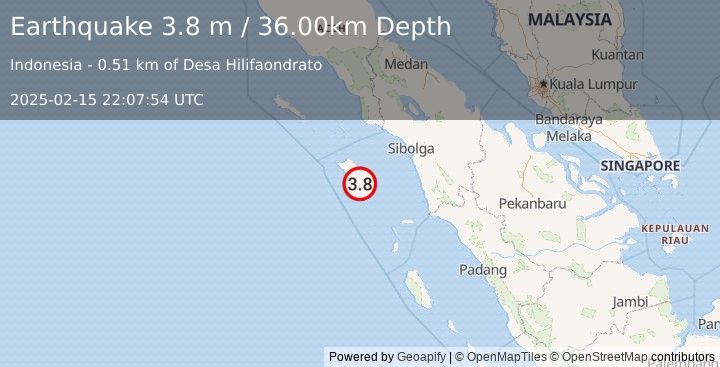 Earthquake NIAS REGION, INDONESIA (3.8 m) (2025-02-15 22:07:54 UTC)