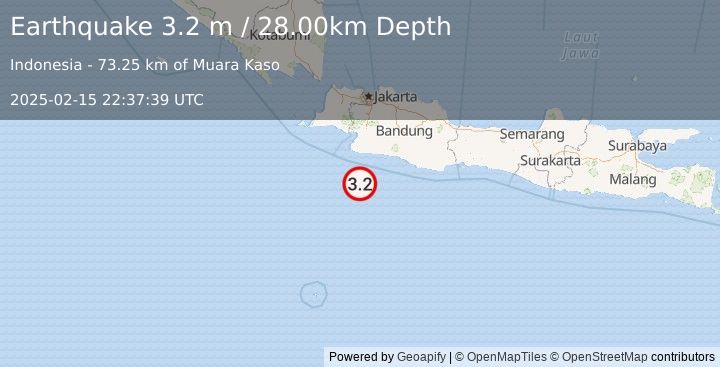 Earthquake SOUTH OF JAVA, INDONESIA (3.2 m) (2025-02-15 22:37:39 UTC)